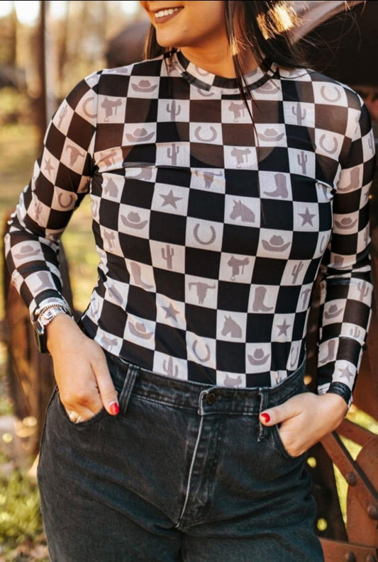 Western Checkered Mesh Top