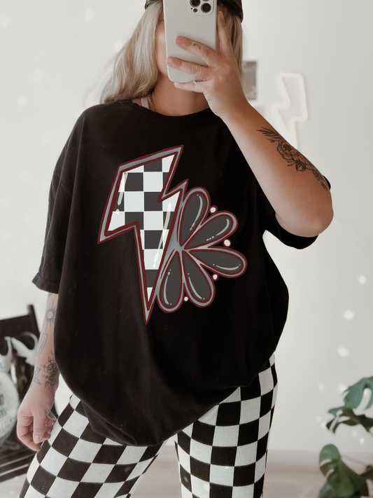 Black checkered Bolt Tee