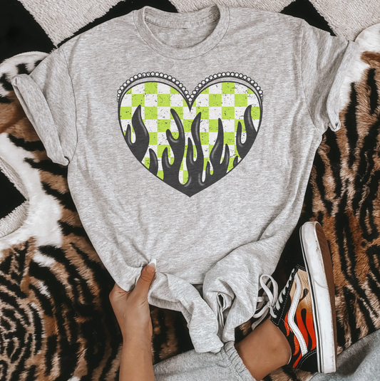 Lime Checkered Heart Tee