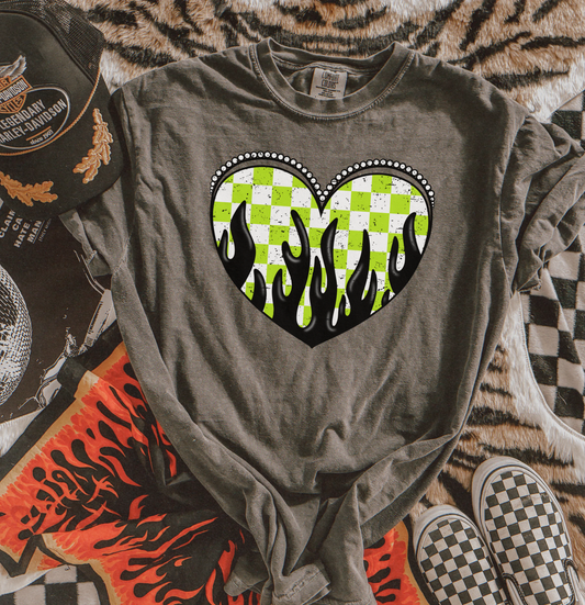 Lime Checkered Heart Tee