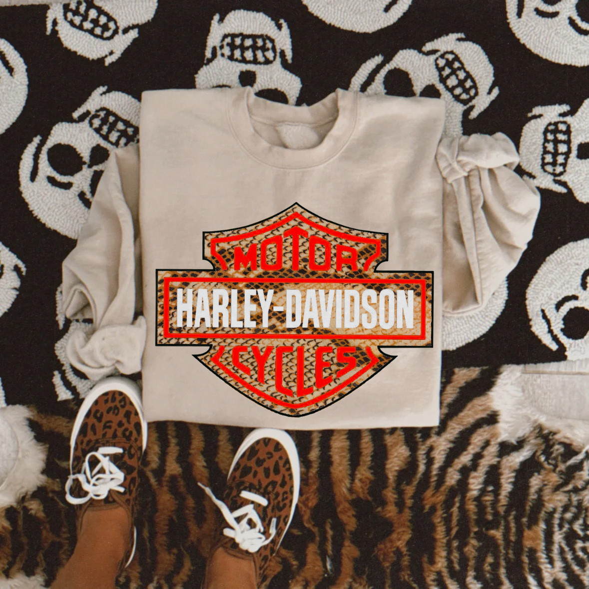 Snake Print Harley Davidson Crew