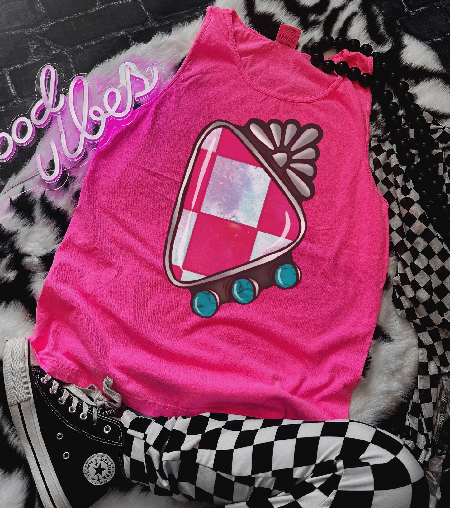 Pink Checkered Jewel tee