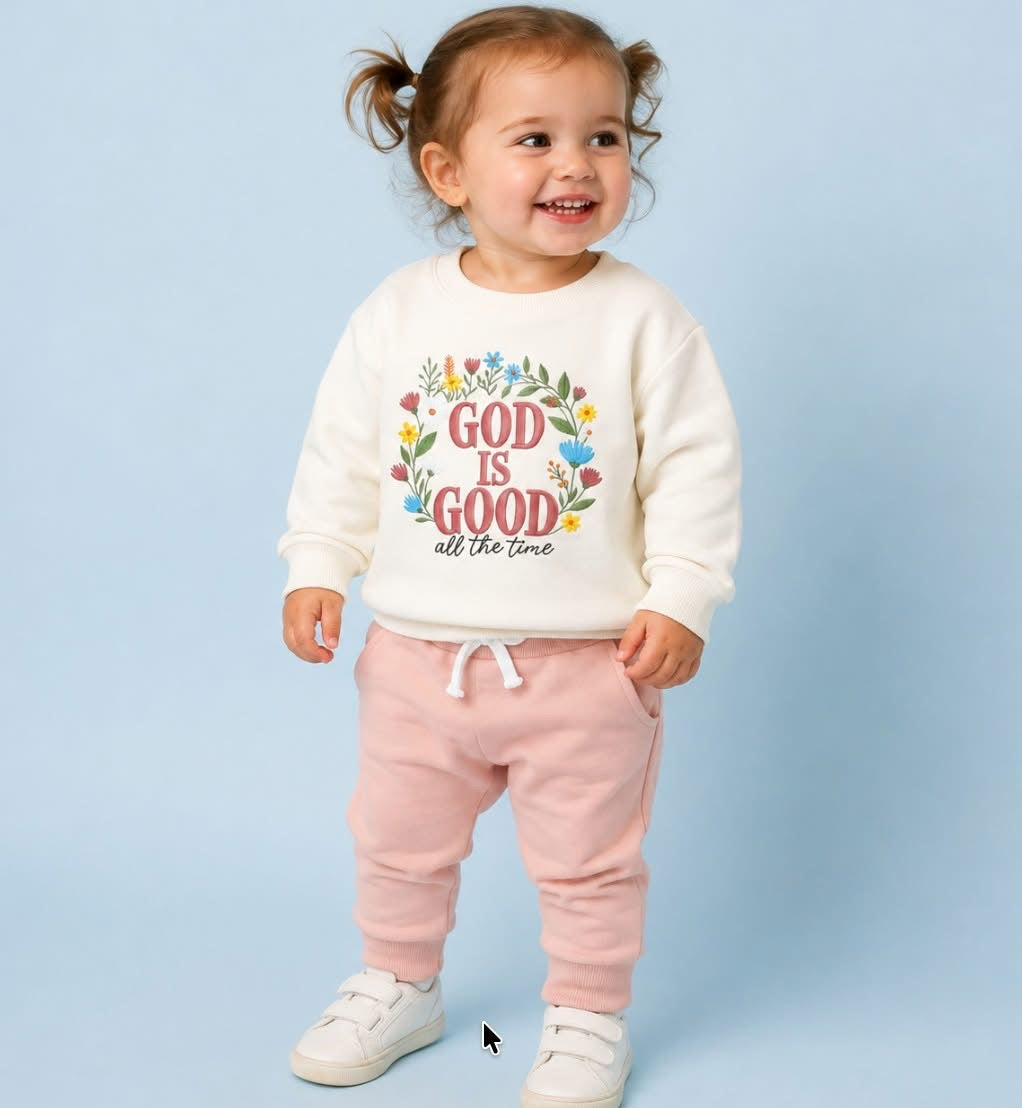 PREORDER-God is Good Embroidered Pink Pants lounge set