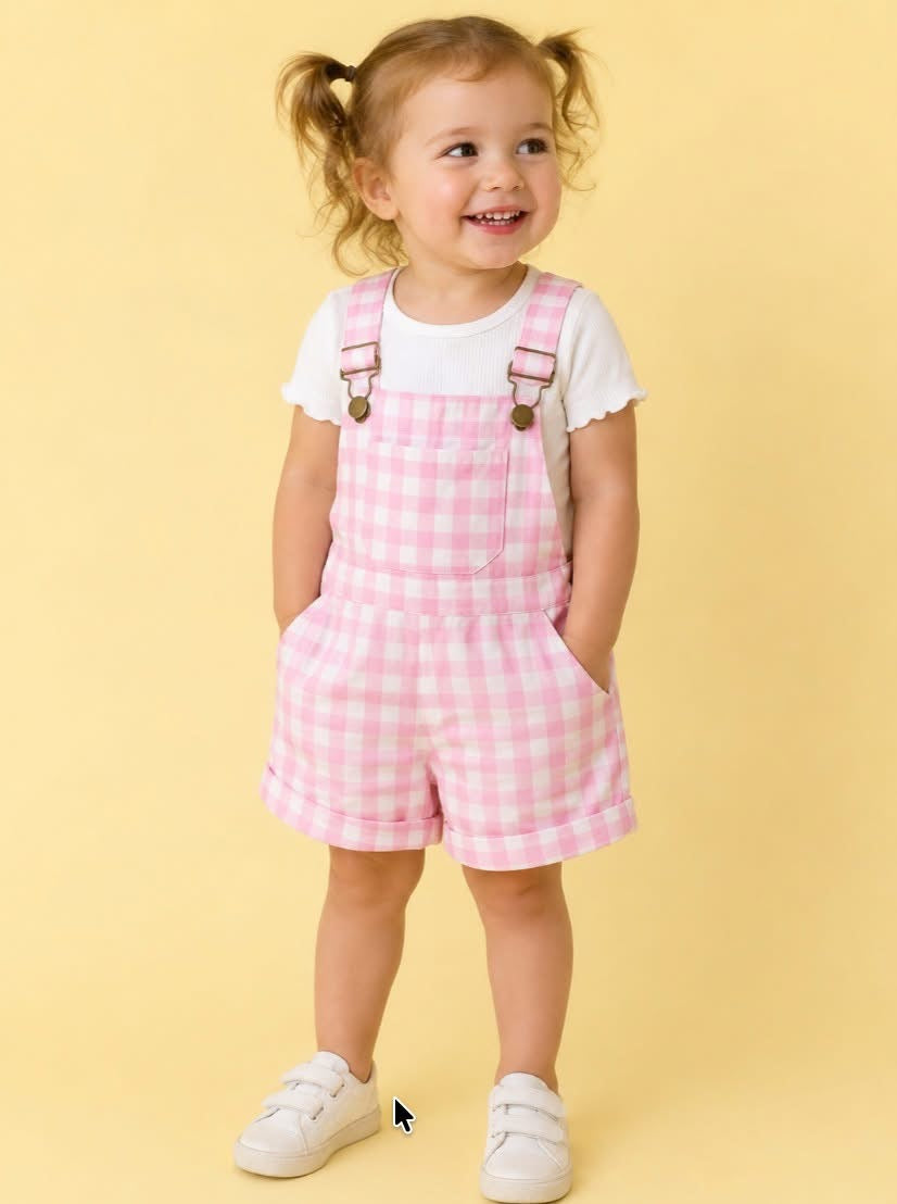 PREORDER-pink plaid overalls