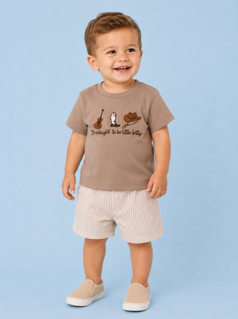 PREORDER-Brown Little Bitty Embroidered Short Set