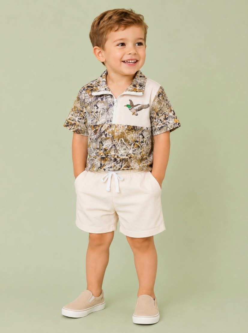 PREORDER-Real Camo Quarter Zip Embroidered Mallard Short Set