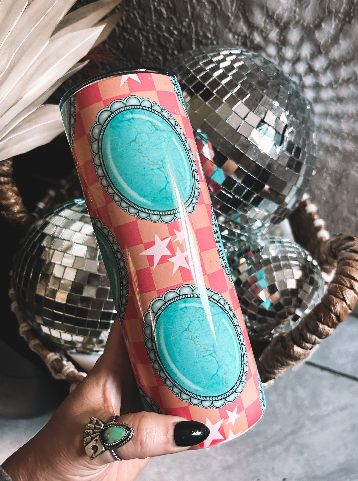 Checkered Turquoise Tumbler💠