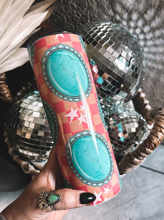 Checkered Turquoise Tumbler💠