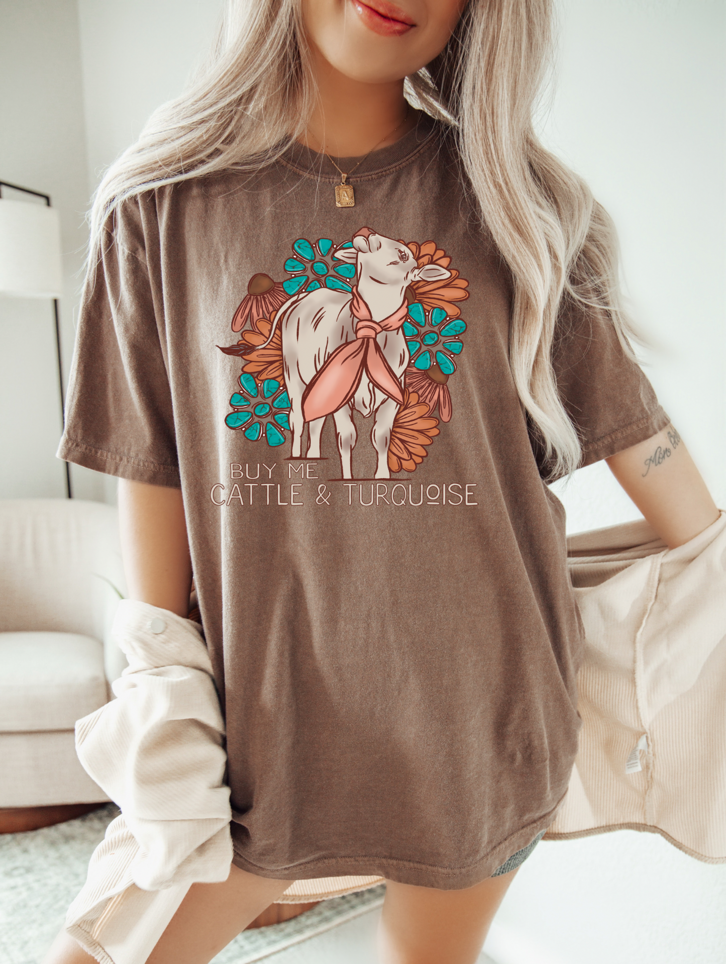 Buy me Cattle and Turquoise Tee/Crew