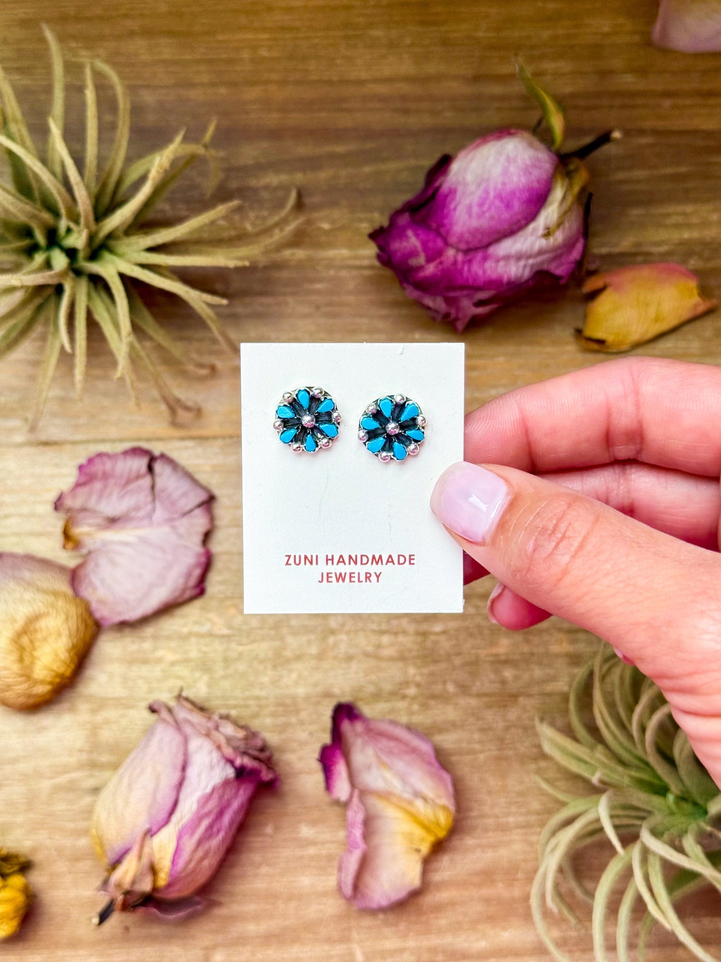 Zuni Kingman Turquoise Mini Cluster Stud Earrings
