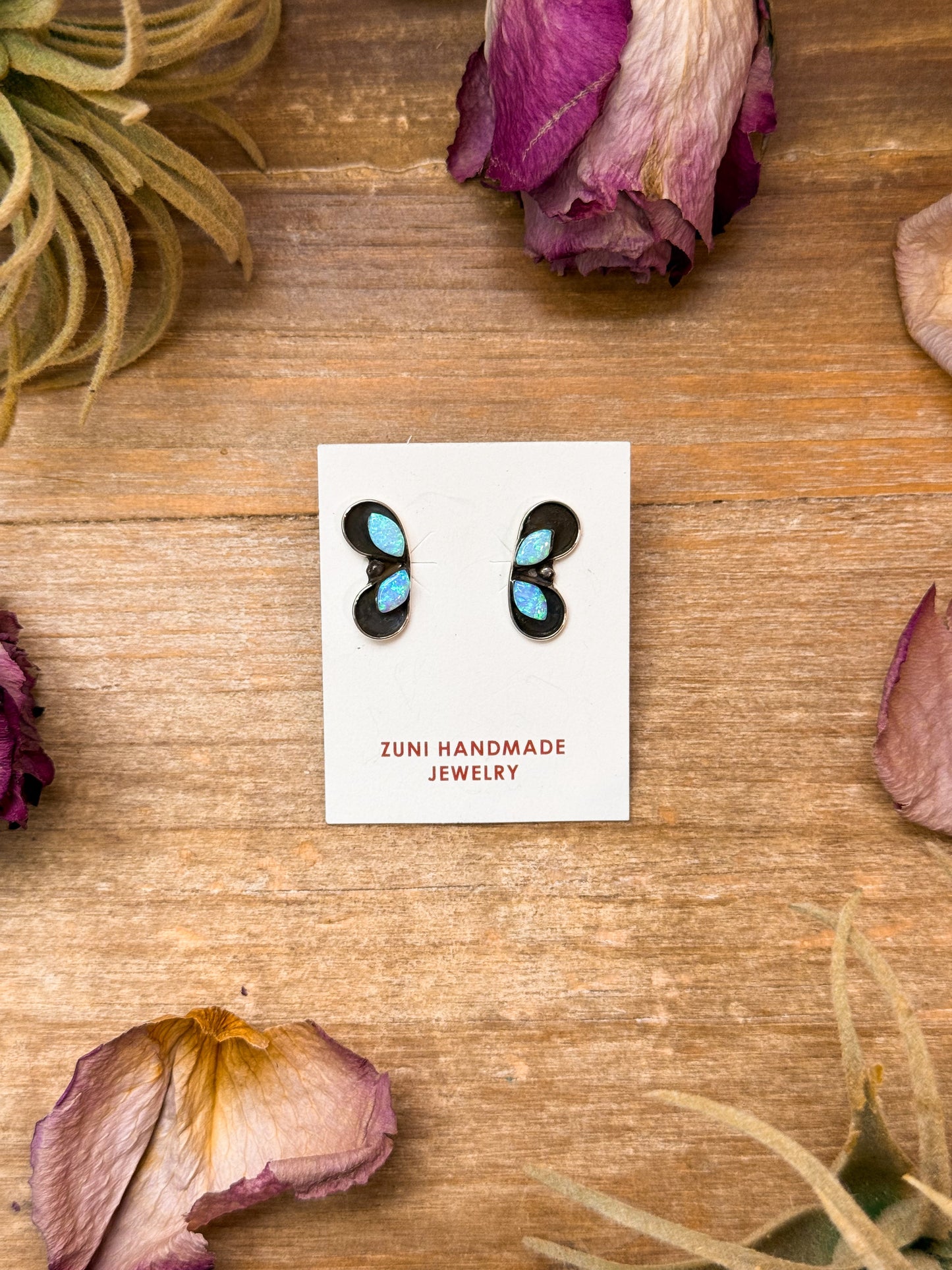 Sterling Silver White Opal Stud Earrings