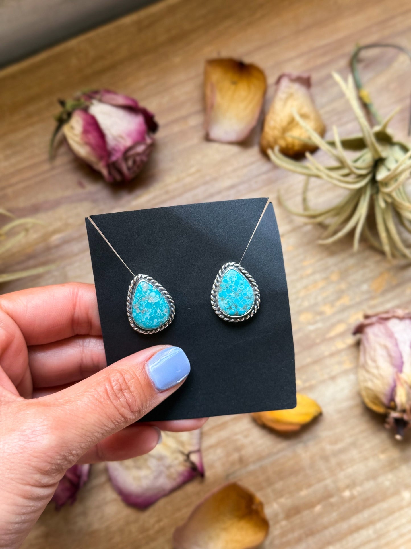 Sterling Silver Whitewater Turquoise Stud Earrings – Handmade by Artist Jason Ogg