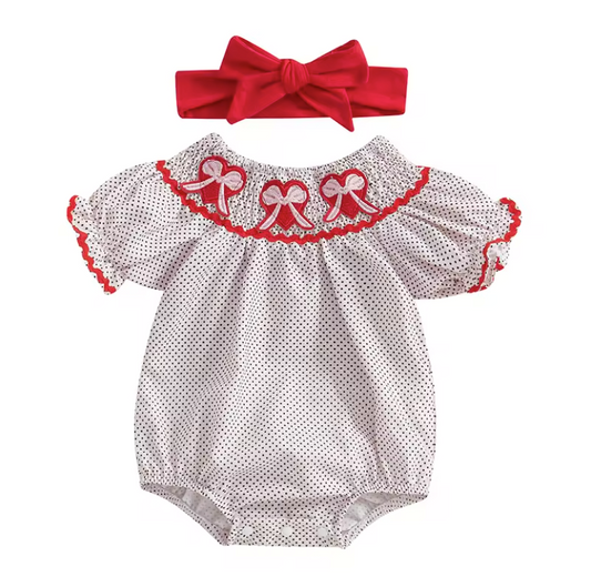 Smocked Bow Polka Dot Romper