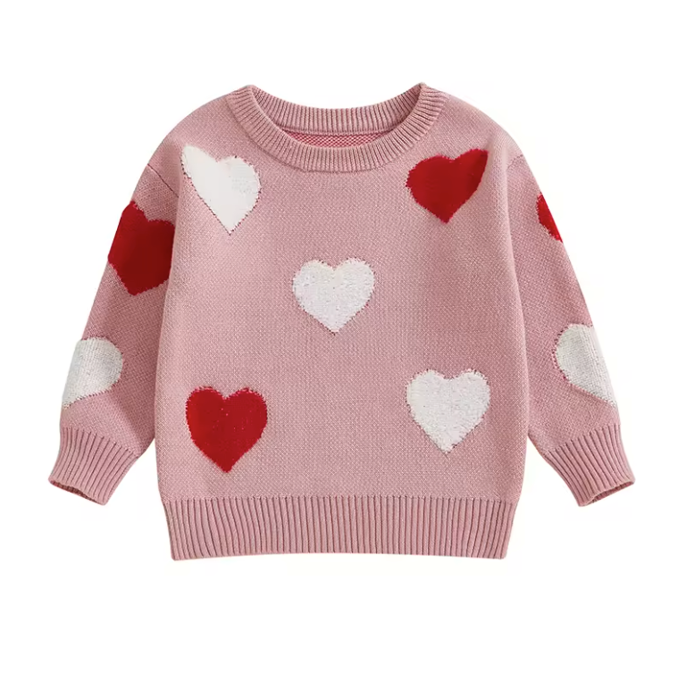 Pink White and Red Heart Sweater