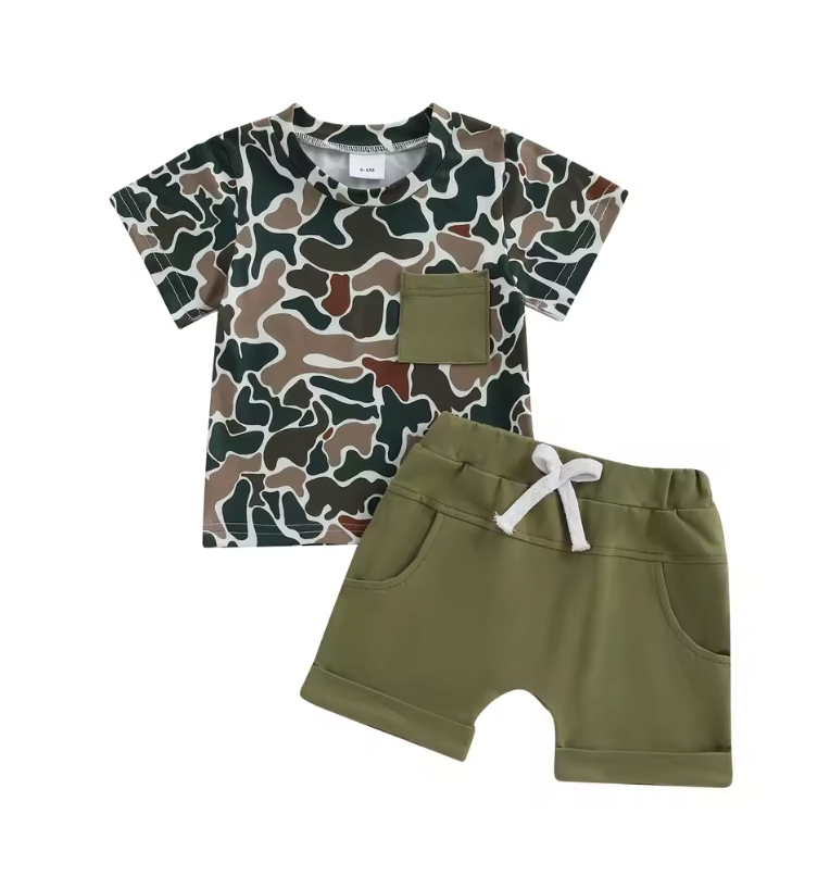 Dark Green Camo Short Set