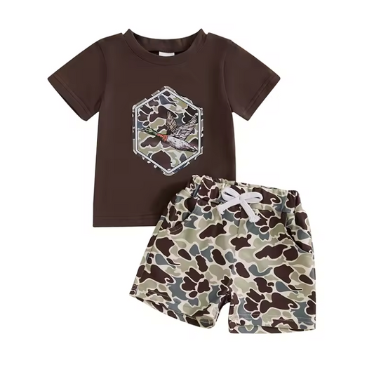 Camo Mallard Brown Tee Short Set