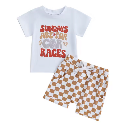 Sundays are for Cars Tan Chex Short Set