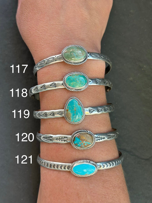 117 Sterling Silver Cripple Creek Turquoise Stamped Stacking Cuff by Jason Ogg