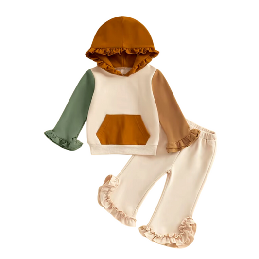 Color Block Ruffle Hoodie Set