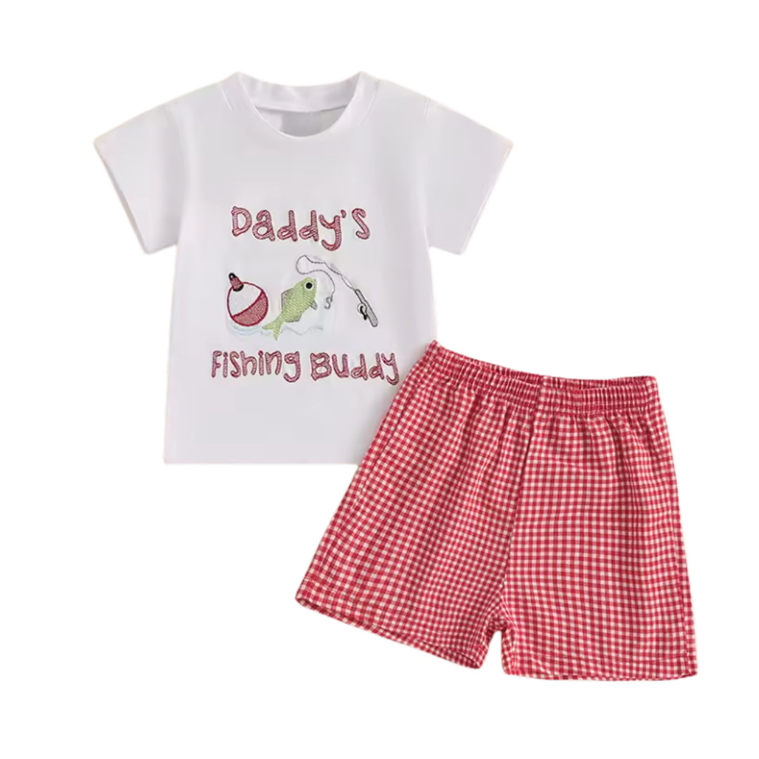 Daddy's Fishing Buddy Embroidered Short Set