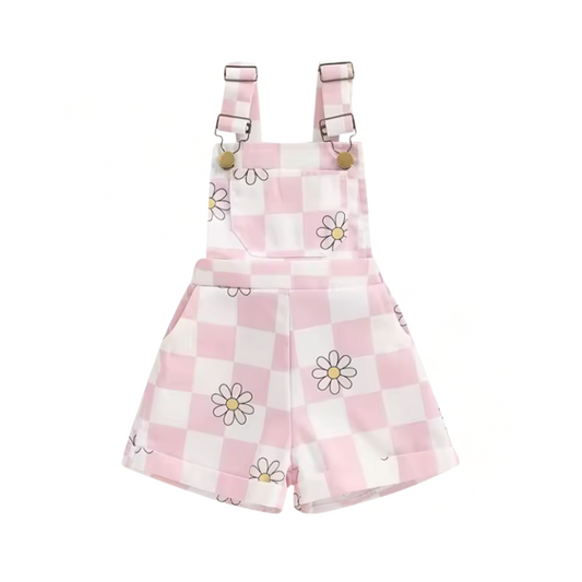 Pink Chex Daisy Overalls