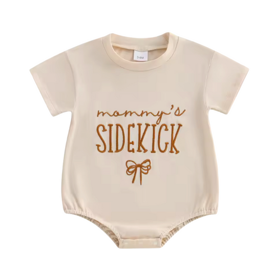 Beige Embroidered Mommy's Sidekick Bubble Romper
