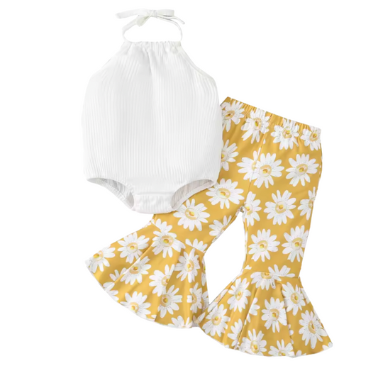 White Halter Yellow Flower Bell Set