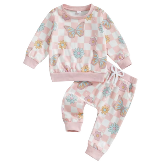 Pink Butterfly Chex Lounge Set