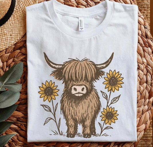 Bella Canvas Highland Cow Sunflower