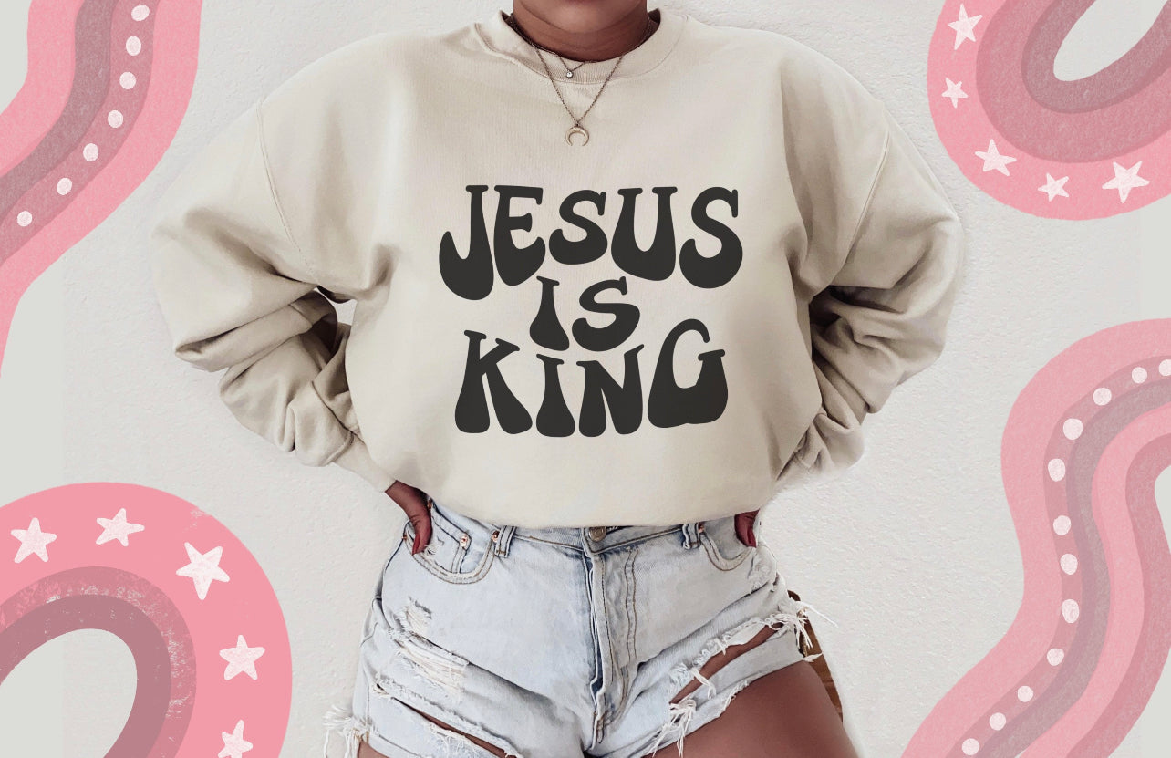 Jesus Is King Graphic on Gildan Softstyle Sand Shirt – Graphic Tee, Long Sleeve & Crewneck.