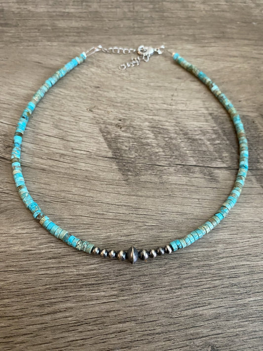 Sterling Silver Pearls and Variscite turquoise Choker - 14 inches