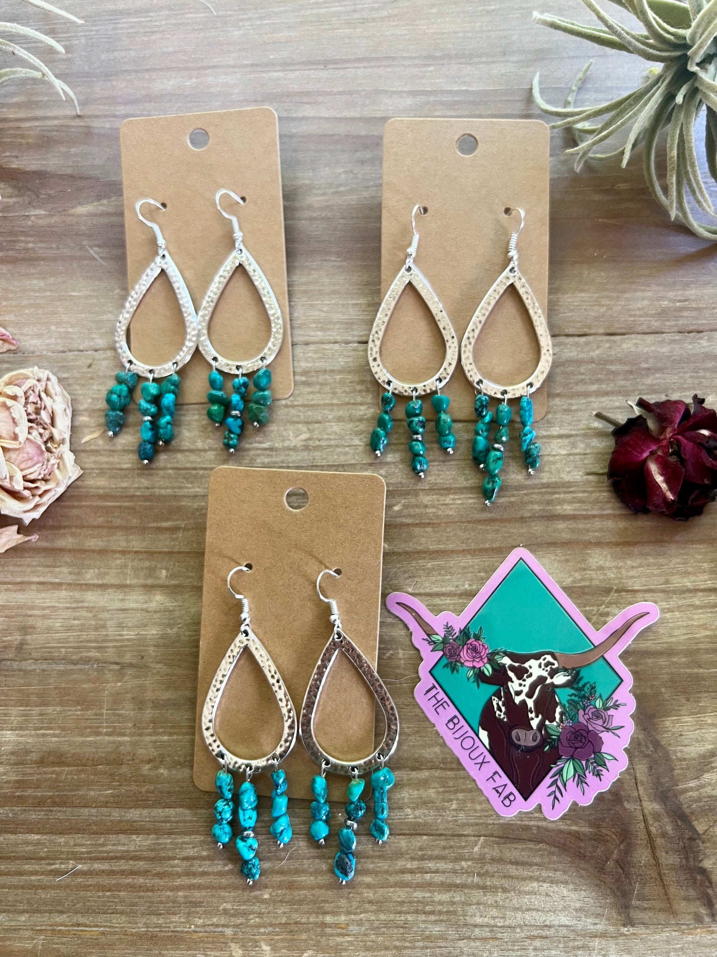 teardrop earrings real turquoise nuggets